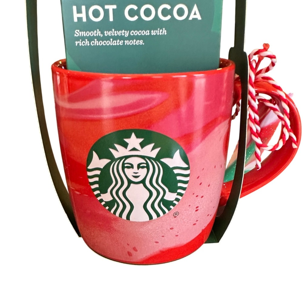 Starbucks Mug Gift Set 2024 Red Pink Marble Swirl Ceramic Hot Cocoa New